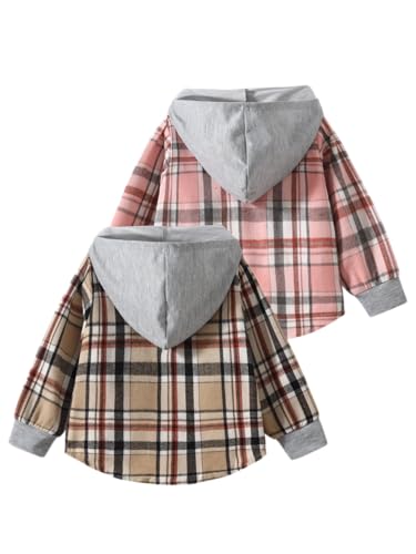2 Pcs Girls Plaid Shirt Casual Button Down Shirts Long Sleeve Hoodies Tops for 3-12Years2
