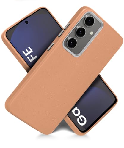 Image of WOW IMAGINE Back Cover for Samsung Galaxy S24 FE 5G | Shockproof Tough Leather Texture Hard Mobile Case | Ultra Slim Non-Slip Grip | Inner Velvet Fabric | Metal Camera Ring - Tan Brown