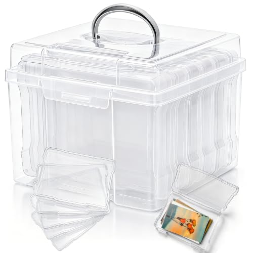 Image of Yesland 5x7inch Photo Storage Box, 6 Inner Photo Cases Keeper with Handle, Clear Plastic Seed Organizer, Craft Storage Container for Greeting Cards Pictures Stamps Scrapbooking Office Supplies