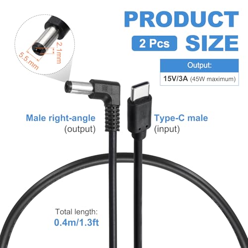 Cable de disparo PD 15V carga rápida en ángulo recto de USB C a CC 5,5x2,1 mm 2