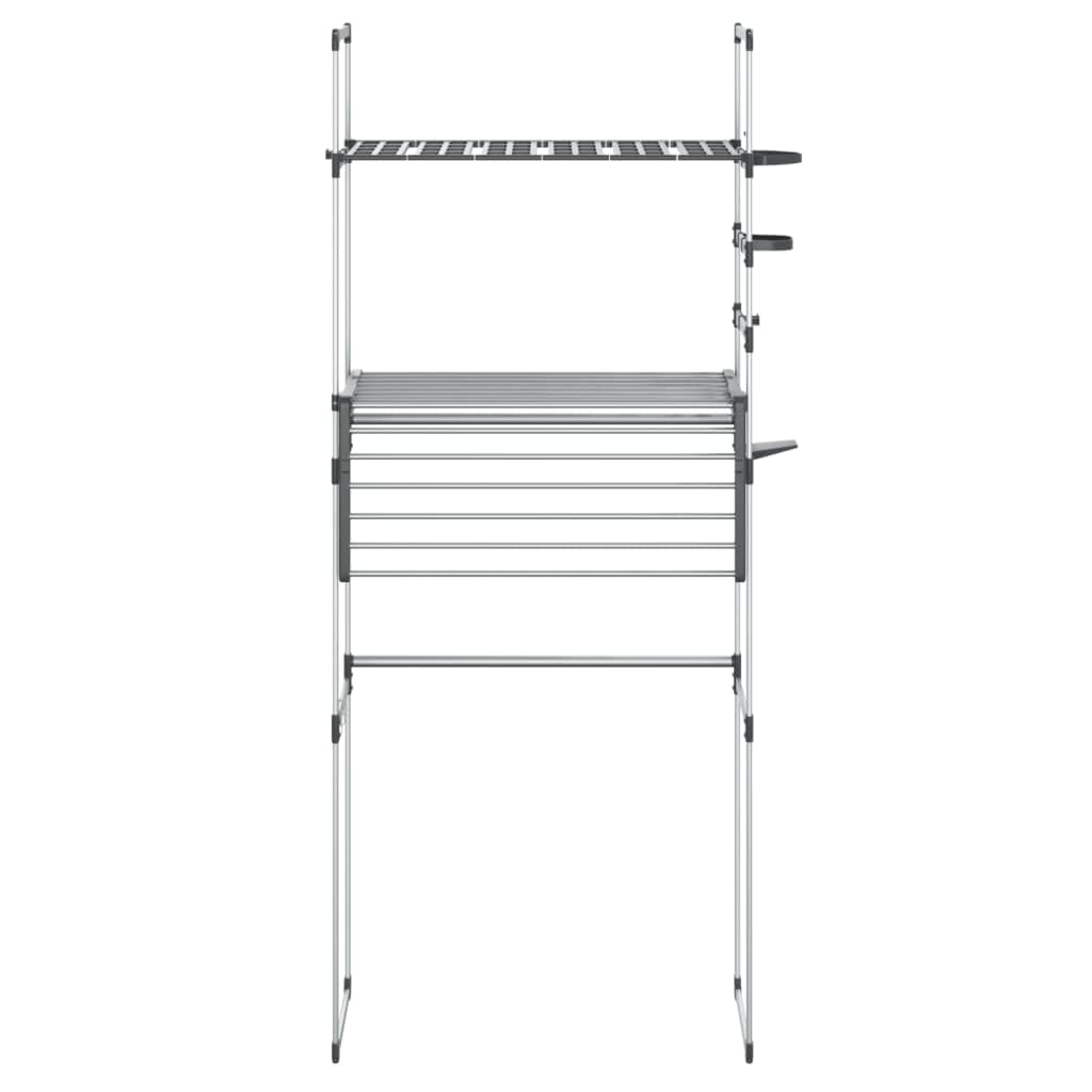 Waschmaschinenregal 77x52x192 cm Aluminium Wandregal mit Hakenleiste für Badezimmer Küche Garage und Flur, platzsparende Aufbewahrung, verstellbare Höhe, robustes Silbern Design