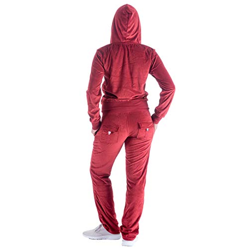 Facitisu Women's Velour Sweatsuits Casual Basic 2 Pieces Zip Up Hoodie+Pant Tracksuit Sport Sweat Jogging Suit Set Large Brick Red #TOP2
