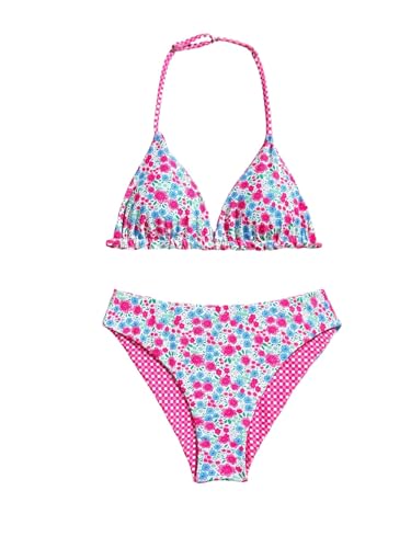 Image of RoseSeek Girl's 2 Piece Swimsuits Floral Gingham Halter Triangle Wireless Bikini Bathing Suit
