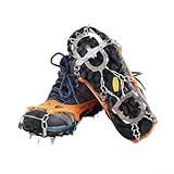 Yhenlovtt Crampones de 13 dientes para esquí, pesca en hielo, montañismo, fundas antideslizantes para zapatos con tachuelas de acero y herradura de cadena, goma + acero, plegables, para hombres, se