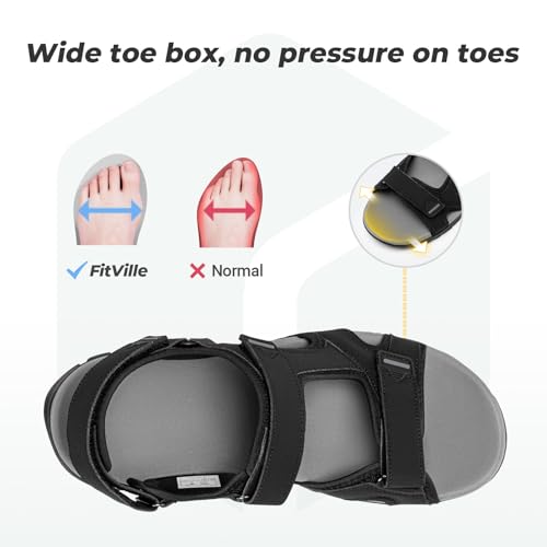 Image of FitVille Wide Sandals for Men With Arch Support Orthopedic Comfortable Summer Men's Wide Sandals for Plantar Fasciitis & Swollen Feet Breathable Outdoor Recovery Athletic Walking Sandal for Man