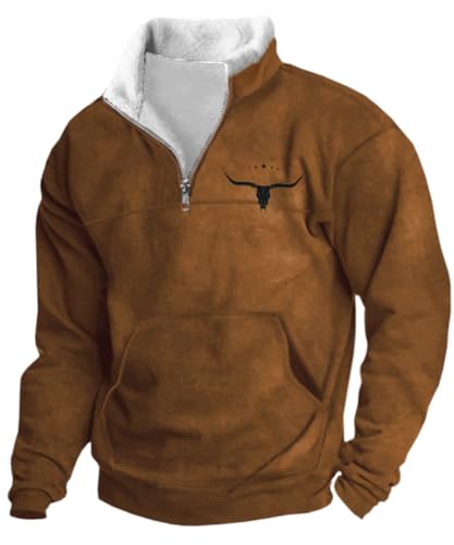 Men's Western Aztec Sweatshirts Pullover Tops 1/4 Zip Up Slim Ethnic Print Graphic Hoodies with Pocket