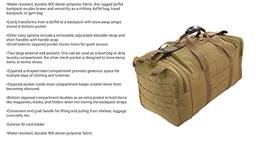 Goliad Duffel Backpack - Durable & Water Resistant 900 Denier Polyester - Adjustable Shoulder Strap - Compartments For Shoes & Clothing [Coyote Brown] #TOP5