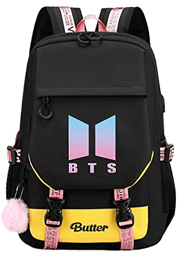 JINJU KPOP BTS Butter Merchandise Backpack Butter Backpack School Bookbag Daypack Laptop Backpacks USB backpack for Army