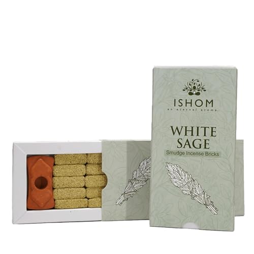 Image of White Sage Smudge Incense Bricks (15pcs + 1 Holder) | Made with Californian White Sage Leaves | Purify Your Home & Clear Negative Energy | Ideal for Meditation, Puja Rituals, & Aromatherapy Use