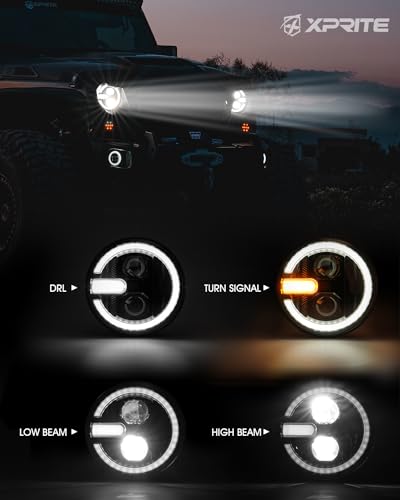 Image of Xprite 1200% Brighter LED Headlights for 1997-2018 Jeep Wrangler JK TJ LJ | 4 in 1 Lighting Mode, Anti Flicker, Z-Shaped, IP67 Waterproof, DOT Approved, Plug N Play