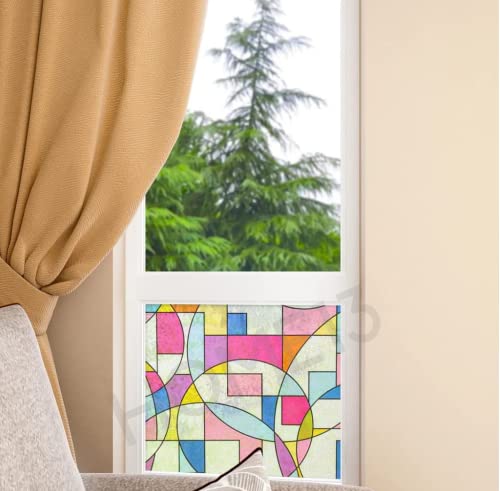 Image of HOME13 Vinyl Frosted Window Film Static Cling Self Adhesive Geomatric Colour Pattern Decoartive Privacy Frosted Glass Window Film for Home & Office (12x36 Inch, Geomatric Colour Frosted)