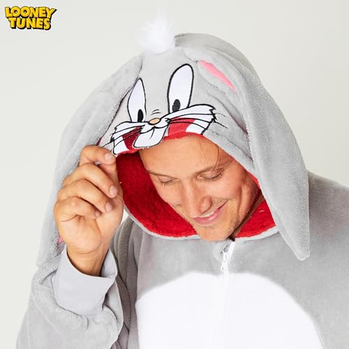 Looney Tunes Adult Pyjamas for Men Teenagers Bugs Bunny Hooded Fluffy Fleece Pyjamas For Men M-2XL Gifts for Men (Grey Bugs Bunny, S)4