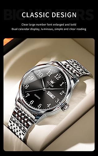 Image of OLEVS Mens Watch Stainless Steel Analog Quartz Watches for Men Day Date Easy Read Diamond Waterproof Dress Luxury Classic Casual Big Face Blue /Black /Gold /Silver Roman Arabic Numerals Men's Wrist Watch