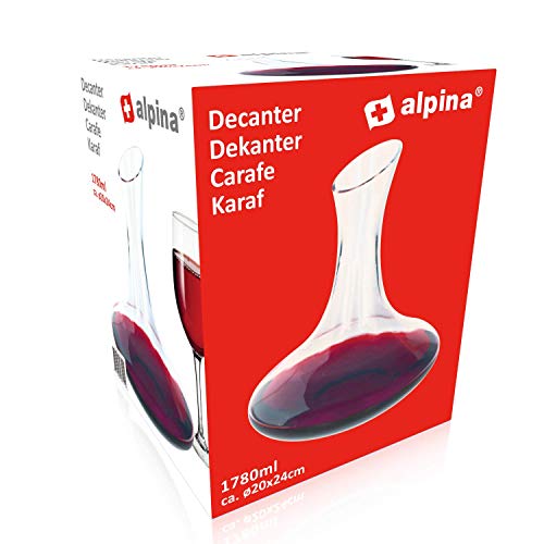 Alpina Premium karaf van glas – wijnkaraf 1,78 l in sierlijk design | 20 x 24 cm met afgeschuinde schenktuit | voor een… - Afbeelding 7