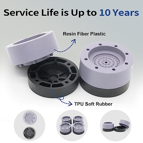 4PCS Washing Machine Feet Pads, Anti Vibration Mat,Rubber Feet Pad, Anti-slip Pad, Shock Absorber, Non-slip Fixed Anti-deviation, Used for Dryer, Washing Machine, Dishwasher (Gray)