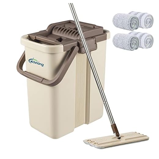 oshang Flat Squeeze Mop and Bucket - Hand-Free Wringing Floor Cleaning Mop - 2 Types Washable & Reusable Microfiber Mop Clothes/Pads Included - Wet or Dry Usage on Hardwood, Laminate, Tile