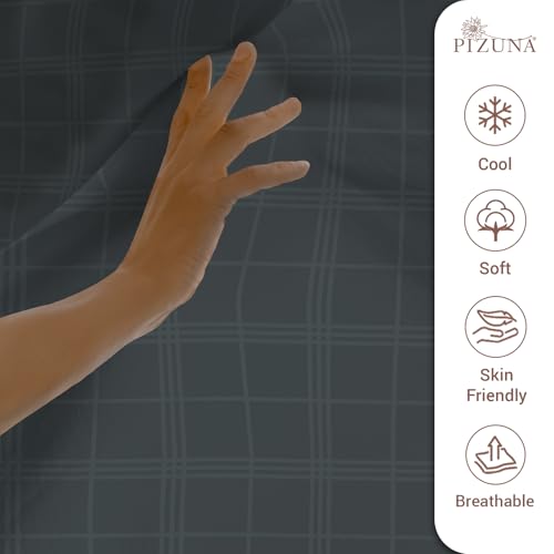 Image of Pizuna 100% Cotton Bedsheet Super King Size with 2 Pillow Covers, 300 Thread Count Long Staple Cotton, Checks Pattern Flat Bed Sheet 108X108 Inch for Superking Bed, Anthrazit-Grey