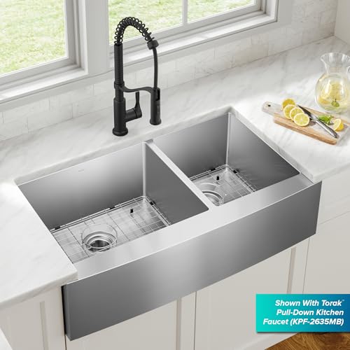 Kraus KHF203-36 Standart PRO Kitchen Stainless Steel Sink, 36 Inch Round Apron 60/40 Double Bowl - image 3