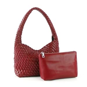 Woven Handbag for Woman Vegan Leather Shoulder bag and Purse Small Fashion Shopper Totes Ladies Underarm Bags