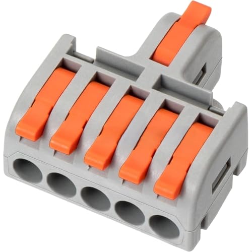 Image of POWER CONNECT 1 in 5 Out Quick Wire Connector, Speed Wire Releasable Electrical Connector, Secure & Removable, Effortless (Set of 5) Orange
