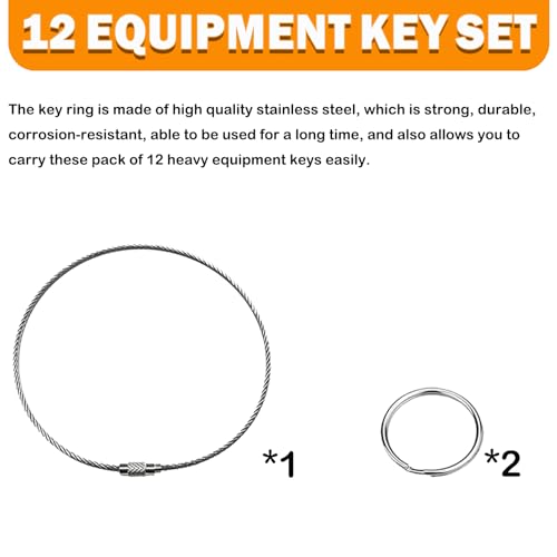 Image of 12 Heavy Equipment Keys Master Set, Construction Ignition Keys | For CAT Caterpillar 5P8500 JCB 14607 Takeuchi H806 Hitachi John Deere Hyster 166 Komatsu 787 Volvo