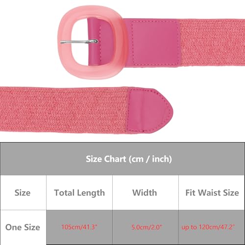Womens Woven Wide Stretch Belts, Straw Rattan Plastic Buckle Elastic Belt Waistband for Dress4
