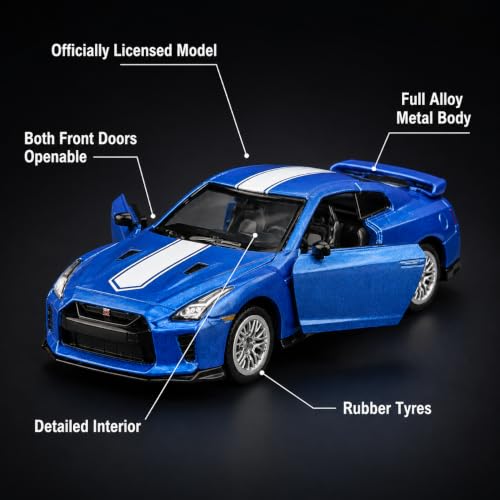 Image of Wizplex CCA Officially Licensed Nissan GT-R R35 1:64 Scale Die Cast Metal Car - Collectible Alloy Sports Coupe with Openable Doors & Free-Rolling Wheels, Display Showpiece for Kids 3+