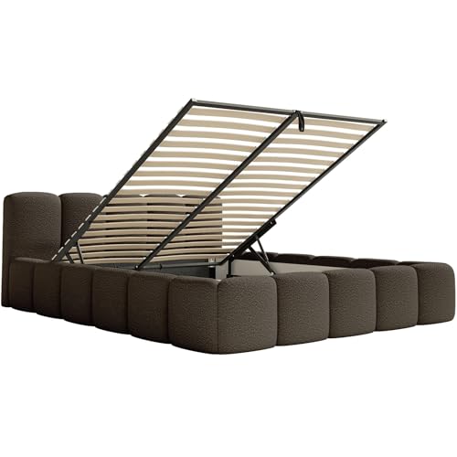 Selsey Polsterbett 180x200 cm Modernes Design, Stabiler Metallrahmen mit Gasdruckfedern Legend-Stoffbezug in Braun Bett mit Bettkasten Maximale Belastung 250 kg – Bild 5