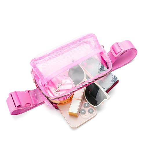 Image of Rose Red Clear Belt Bag Fanny Pack Stadium Approved Crossbody Waist Bag for Women Men with Adjustable Strap for Concerts Sports Travelling Hiking Running