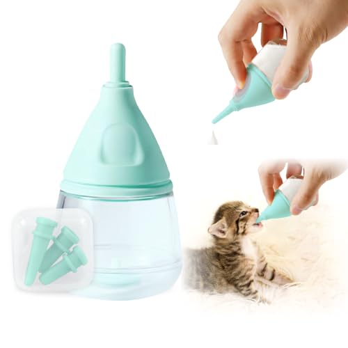 RockTech Ergonomic Kitten Bottle Feeding kit Puppy Bottles for Nursing Puppy Milk -40ml Anti-Choking Slow Flow Nursing Bottle for Newborn Kittens/Puppies/Small Animals Silicone Feeder (Blue)