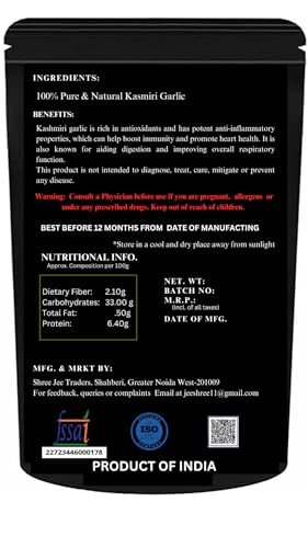 Image of Shree Jee Organic Dry Kashmiri Garlic (250 grams) Premium Single Clove Garlic from the Himalayas, A Taste of Tradition Lehsun