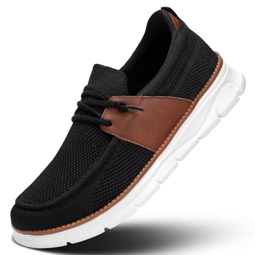 Image of Mens Casual Slip in Boat Shoes Fashion Lightweight Slip On Loafers Walking Beach Sneakers Work Mesh Oxfords Soft Sole