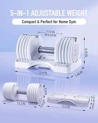 Image of BYZOOM FITNESS Pure Series Adjustable Dumbbell - 12.5 /25 /27.5 /50 /55 /75lb - ONE UNIT OR PAIR(check QTY before purchase) - 5-in-1 / 10-in-1 / 15-in-1 / 21-in-1 Flexible Hand Weights for Home Apartment Garage Gym, Strength Training & Fitness Workouts, White OR Black