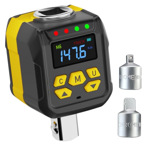 WAXTRON 1/2 Inch Drive Digital Torque Wrench Adapter Set 7.5-147.5 ft-lb/6-200 Nm Color LCD Dual Alerts