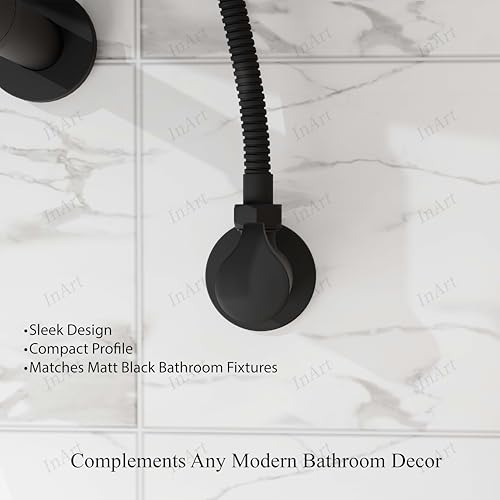 Image of InArt Heavy-Duty Brass Angle Valve for Bathroom & Kitchen | Leakproof 1-Way Angle Stop Cock with Wall Flange | Black Matte - 5 Year Warranty
