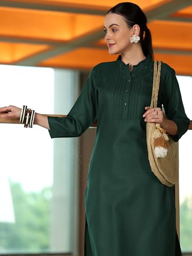Image of Libas Womens Solid Cotton Blend Straight Kurta for Women