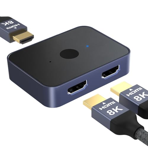 HDMI Switch 8K@60Hz 4K@120Hz Switch 2 in 1 Out HDMI 2.1 Umschalter Unterstützt 8K@60Hz HDCP 2.2/2.3 48Gbps 3D HDR für HDTV/Monitor/Portables/PS5/Xbox