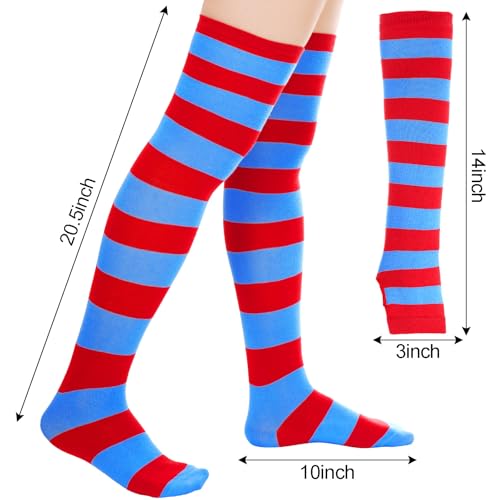 Image of Tongcloud Women's Striped Knee High Socks, Over Knee Thigh High Socks, Arm Warmer and Fingerless Gloves Set