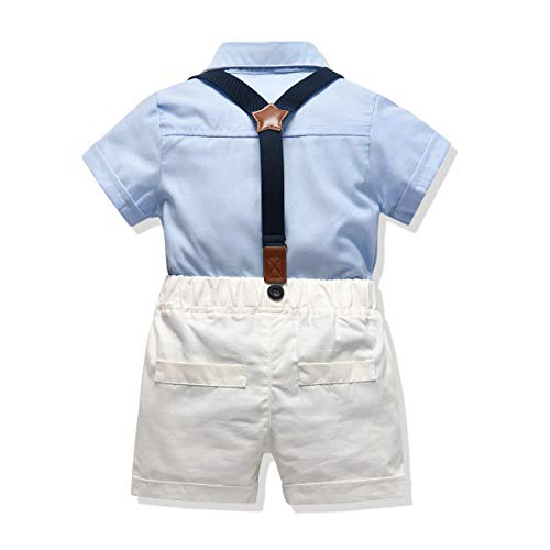 Carlstar Little Boys Gentleman Outfit Suits,Baby Boys Short Pants Set,Short Sleeve Shirt+Suspender Pants+Bow Tie 4Pcs