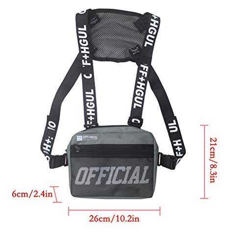 Leikance Vest Bag,Unisex Chest Bag Hip Hop Style Vest Crossbody Bag Fashion Chest Rig Vest Waist Bag, Light Grey, 26*6*21cm - Image 2