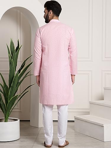 Image of SOJANYA (Since 1958 Men's Cotton Blend Checked Kurta and Churidar Pyjama Set