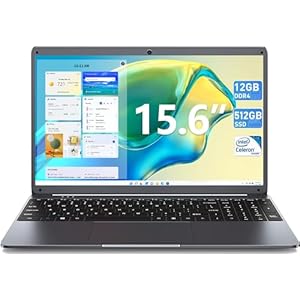 SGIN Laptop 15.6″ Display Laptop 12GB RAM 512GB SSD Storage(TF Card 512GB), Celeron, Full Size Keyboard, 2xUSB 3.0, Dual Band WiFi (Black)