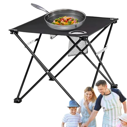 Genérico Mesa Plegable Playa | Mesa Camping Plegable Pequeña con 2 Portavasos | Utensilio Cocina Reuniones Familiares Jardín