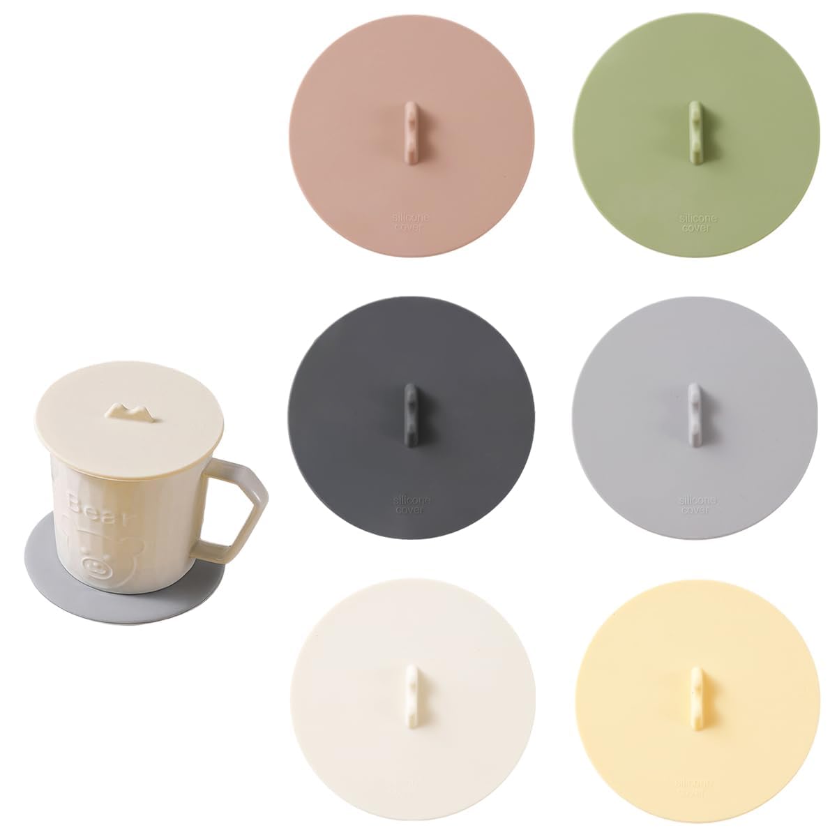 6 Pieces Silicone Cup Covers,3.6 Inch Reusable Silicone Cup Lids