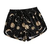 WDIRARA Women's Graphic Print Drawstring Waist Casual Shorts Sun and Moon Vintage Beach Short L Black