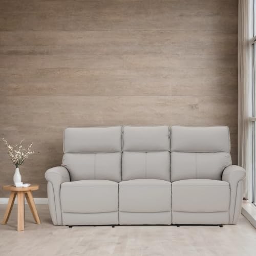 Image of Royaloak Latina Italian Power Motion Half Leather Recliner Three Seater | Genuine Leather | High Backrest Chair | Tufting Design | Designer Armrest | Pocket Springs | Recliner with USB & C Port