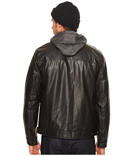 Levi's® Faux Leather Trucker with Jersey Hood and Fleece Lining Black MD3