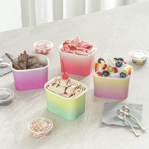 Image of Restaurantware Paper Cups 200 Count 12 Ounce Square Disposable Ice Cream Containers, Leak-Resistant Paper Dessert To Go Cups, Hot And Cold Food, Durable Assorted Ombre Design