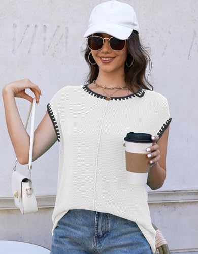 Waffle Knit Sweater Shirts for Women Cap Sleeve Summer Tops Basic Tank Tops4