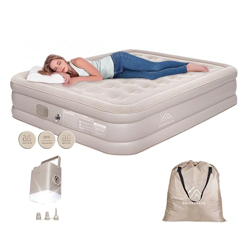 Image of Air Mattress Queen with Built in Pump and Light,Queen Air Mattress with Built in Pump,15.8 inch Height,Self Inflating with Flocking Fabric, Ideal for Camping, Guests, and Hiking